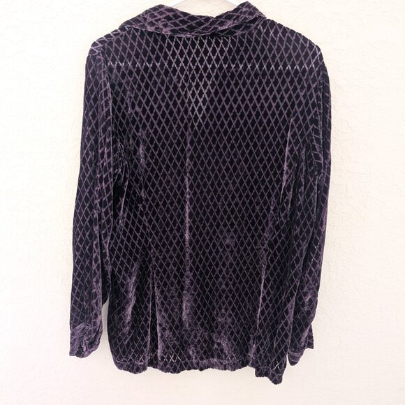 Vintage Cache Velvet Blouse Silk Button Up Size L Gold Label - Picture 5 of 5